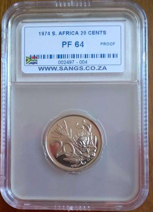 1974 RSA 20 CENT SANGS SLABBED PROOF 64