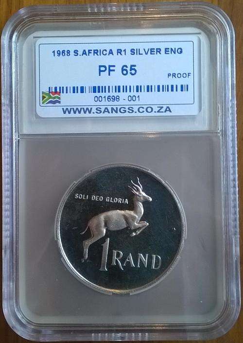 1968 RSA ENGLISH SILVER R1 SANGS SLABBED PROOF 65 HIGH GRADE!!