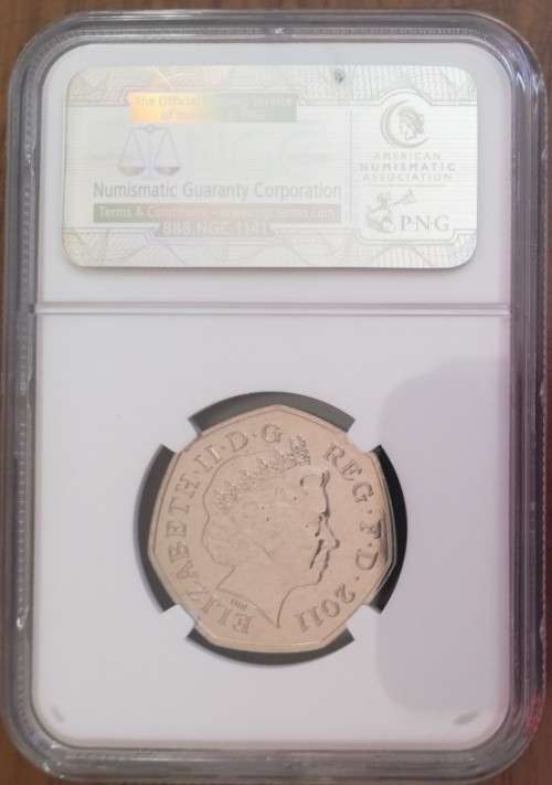 G.BRITAIN 2011 50P  OLYMPICS FENCING NGC GRADED MS65