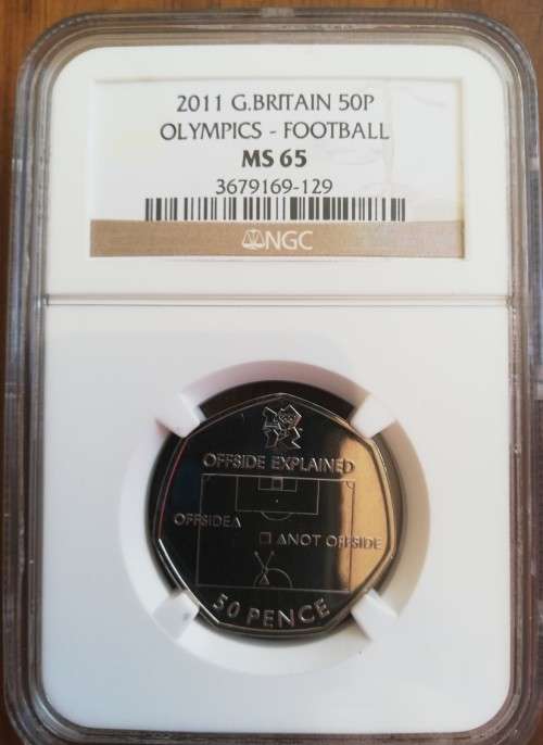 G.BRITAIN 2011 50P  OLYMPICS FOOTBALL NGC GRADED MS65