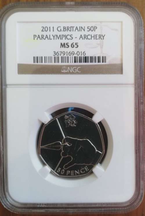 G.BRITAIN 2011 50P  PARALYMPICS ARCHERY NGC GRADED MS65