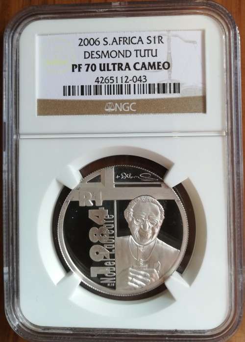 2006 SA DESMOND TUTU NOBEL LAUREATE SILVER R1 NGC GRADED PROOF 70    THE BEST!!!!!!!