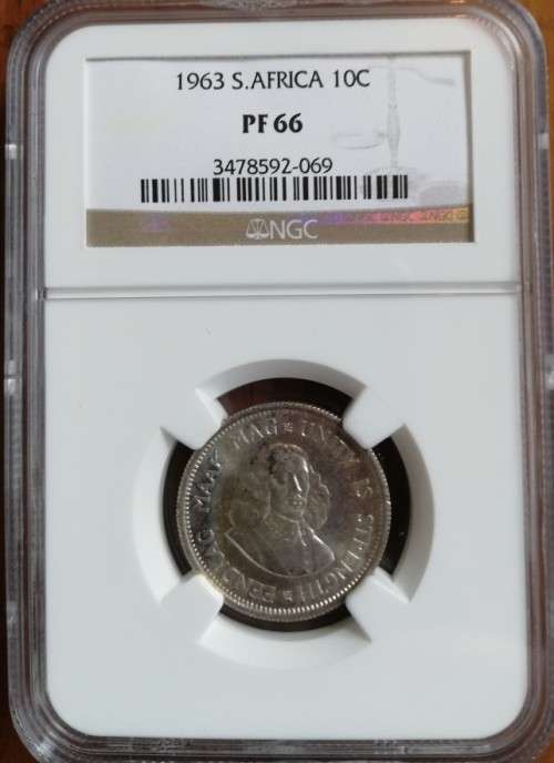 SA 1963 SILVER 10c NGC GRADED PROOF 66!! HIGH GRADE!!  SECOND BEST GRADE AT THE NGC