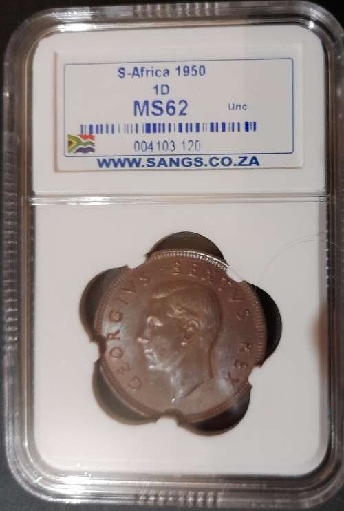 SA 1950 COPPER 1 PENNY SANGS GRADED MS 62