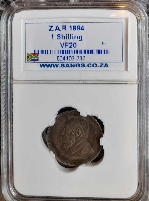 ZAR SILVER 1894 1 SHILLING SANGS GRADED VF20