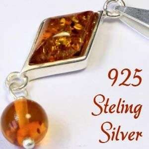 Natural Mined Amber & Solid 92.5 Sterling silver pendant 38mm + 1.28g