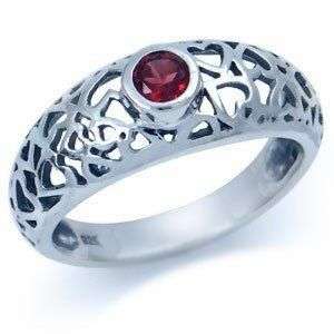 Size 7 / O - Brand New Genuine Garnet Filigree Ring in Solid Sterling Silver