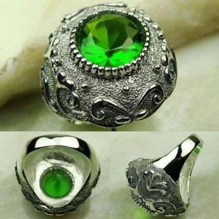 HUGE & BOLD & VERY ATTRACTIVE 925 SILVER GREEN QUARTZ GEMSTONE ring #8