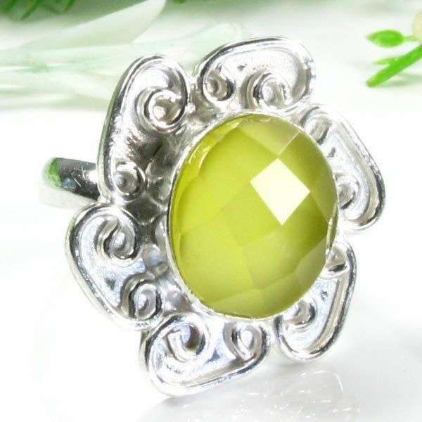 BEAUTIFUL FACETED NATURAL AGATE SILVER RING SIZE 7 3/4