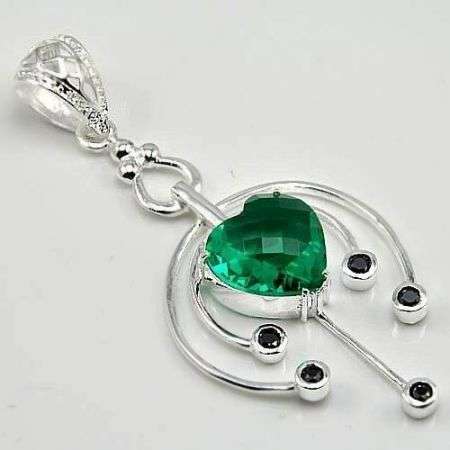AWESOME FASHION GREEN AMETHYST BLACK ONYX GEMSTONE PENDANT 3" - 925 SILVER