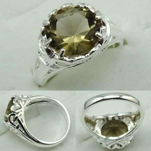 Beautiful Fashion Smoky Quartz gemstone ring #7- 925 Silver