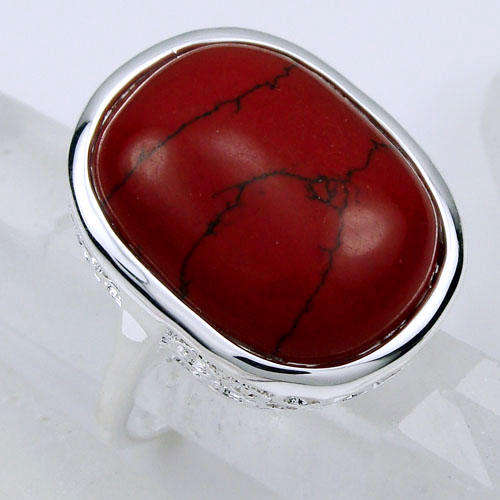 BEAUTIFUL FASHION RED JASPER GEMSTONE RING #8- 925 SILVER