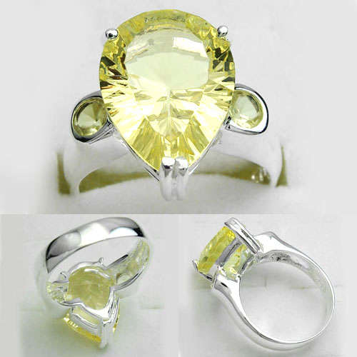BEAUTIFUL FASHION LIGHT PEAR CUT CITRINE GEMSTONE RING #7- 925 SILVER