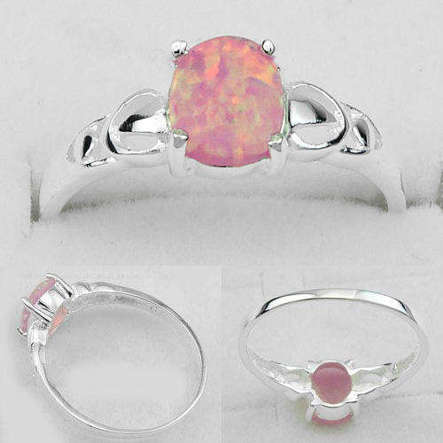 BEAUTIFUL FASHION PINK FIRE OPAL RING #7-925 SILVER
