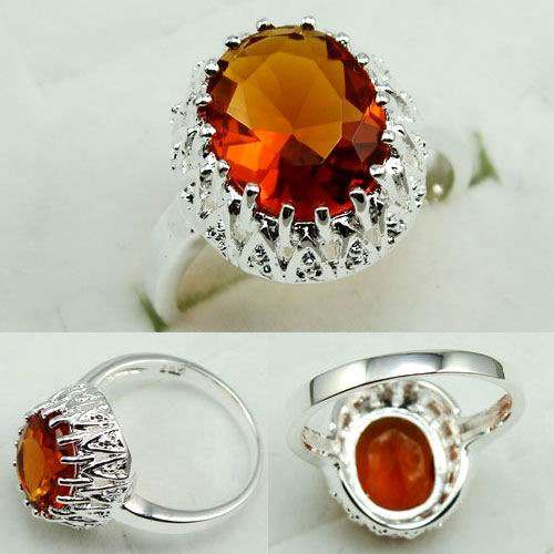 BEAUTIFUL FASHION GARNET GEMSTONE RING #7-925 SILVER