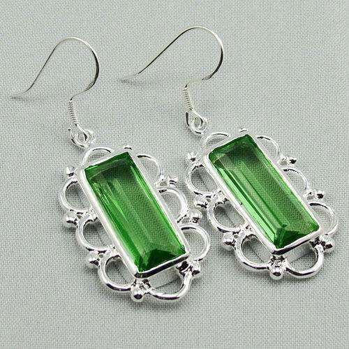 BEAUTIFUL FASHION GREEN QUARTZ GEMSTONE EARRING PAIR-925 SILVER