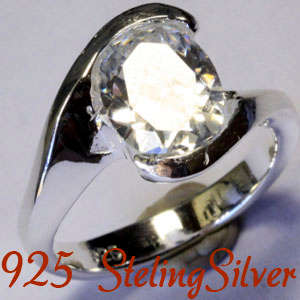 Solid 925 Sterling Silver & Russian created diamond ring size 7# + 5.87g