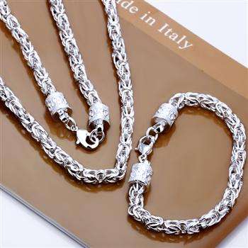 BEAUTIFUL SILVER NECKLACE AND MATCHING BRACELET SET-925 SILVER