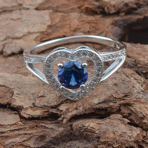 Beautiful 925 Sterling Silver Blue Crystal Heart Ring - Size 7