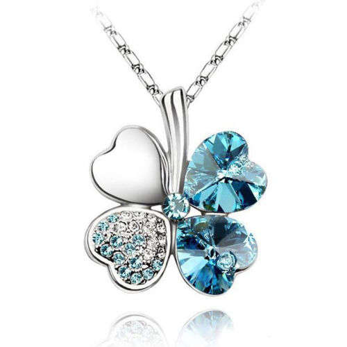 Beautiful Blue Clover Crystal Necklace