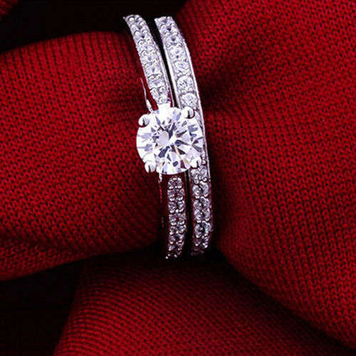 Beautiful 2pc Crystal Ring Set - Size 7 3/4