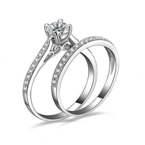 Beautiful 2pc Crystal Ring Set - Size 7 3/4