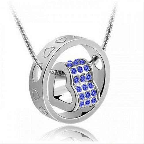 Beautiful Blue Crystal Heart Neckalce