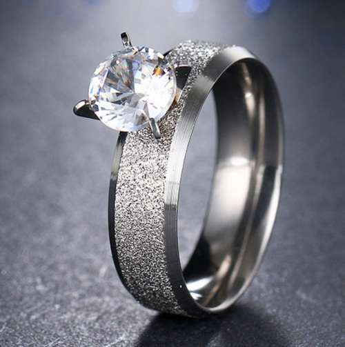 Beautiful Stainless Steel Crystal Ring - Size 7