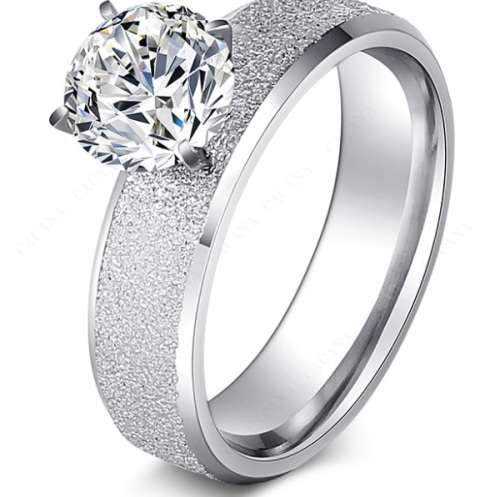 Beautiful Stainless Steel Crystal Ring - Size 7