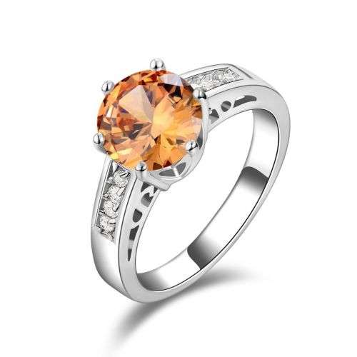 Gorgeous (Light Orange Colored) Rhodium Plated Engagement Ring - Size 7