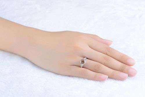 Gorgeous (Light Orange Colored) Rhodium Plated Engagement Ring - Size 7