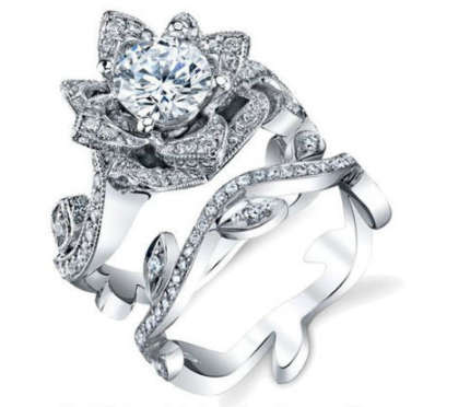Elegant 2 Piece Silver Plated Flower Design Fashion Ring Set - Size 8 3/4