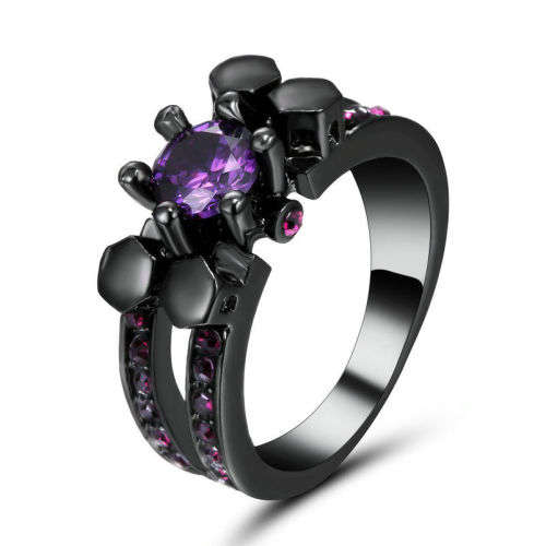 Exquisite Black Gold Filled Purple Crystal Ring - Size 7