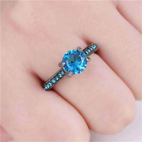 Beautiful Sky Blue Crystal Promise Ring - Size 7