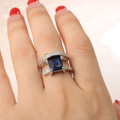 Elegant Square Design Dark Blue Crystal Ring - Size 8 1/2