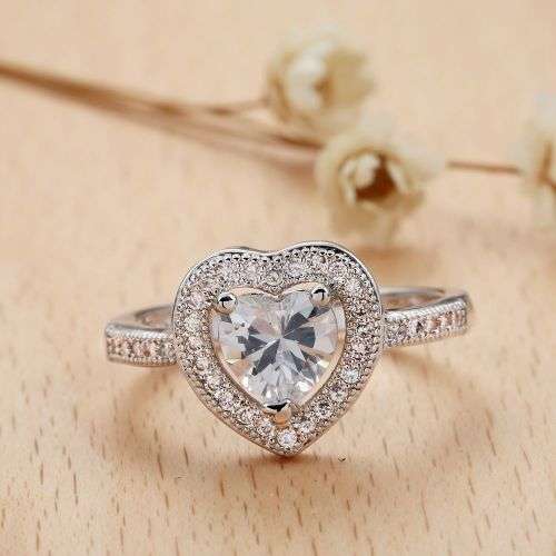 Beautiful Clear Crystal Heart Shaped Ring - Size 5 3/4