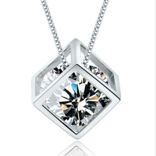 Beautiful Clear Crystal Cube Necklace