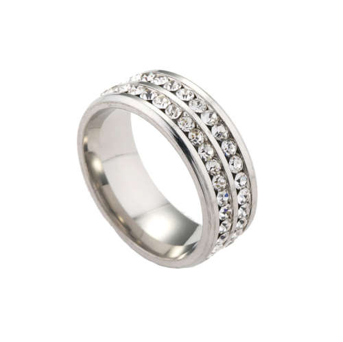 Beautiful Stainless Steel CZ Crystal Ring - Size 8