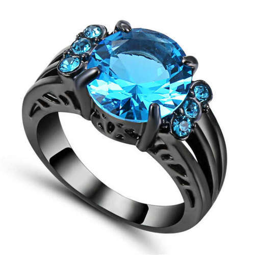 Beautiful Blue Crystal rhodium Plated Ring - Size 8