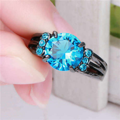 Beautiful Blue Crystal rhodium Plated Ring - Size 8