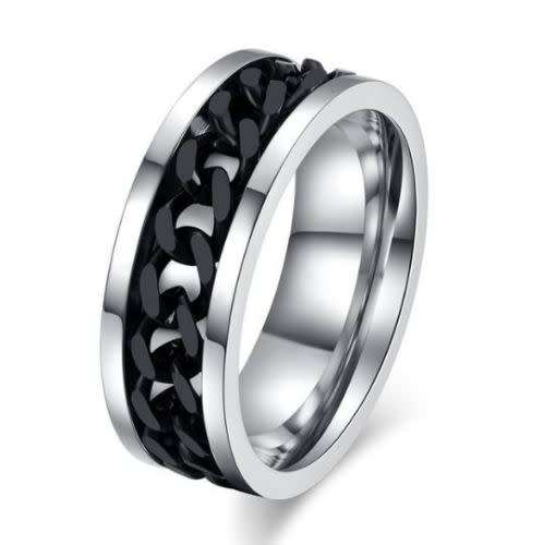 Stainless Steel Black Chain Ring - Size 11 1/2