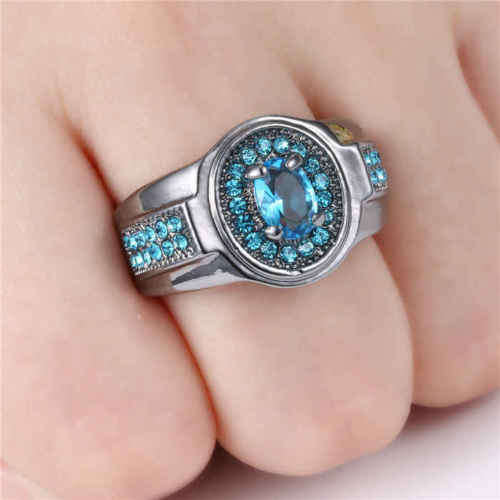 10 KT Black Gold Filled Aquamarine Crystal Ring - Size 9