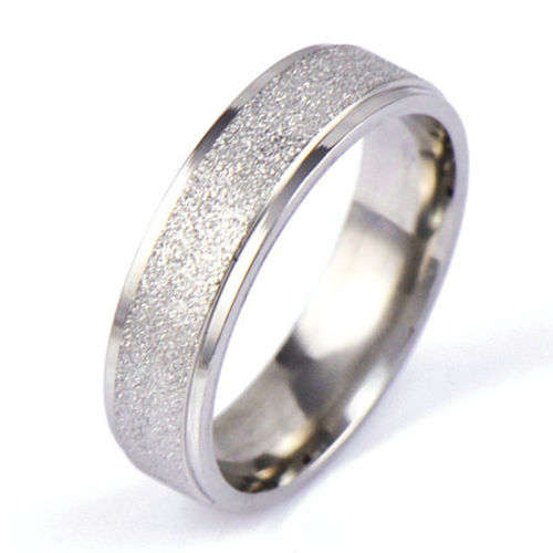 Stainless Steel Silver Frosted Ring - 11 1/2