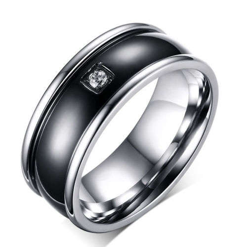 Elegant Stainless Steel Crystal Ring - Size 10 1/2