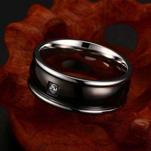 Elegant Stainless Steel Crystal Ring - Size 10 1/2