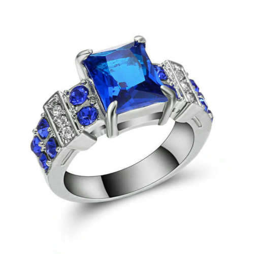 Elegant White Gold Filled Blue Crystal Ring - Size 6