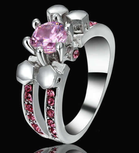 Elegant White Gold Filled Pink Crystal Ring - Size 6 1/4