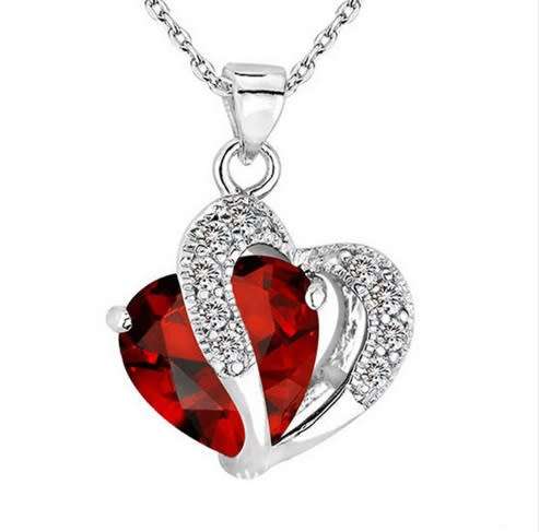 Beautiful Red Crystal Heart Necklace