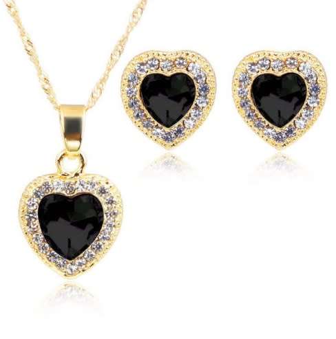 Gorgeous Black Heart Rhinestone Crystal Jewellery Set