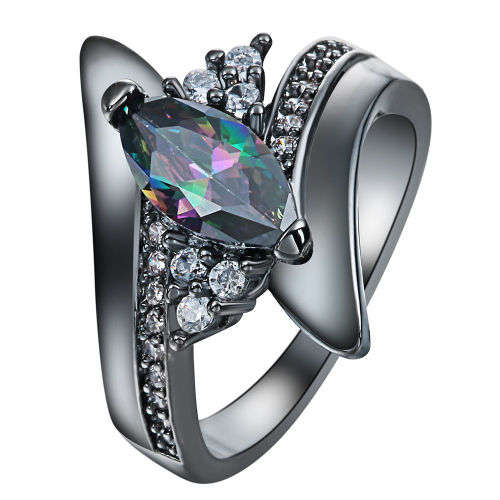 Exquisite Black Crystal Ring - Size 7, 8
